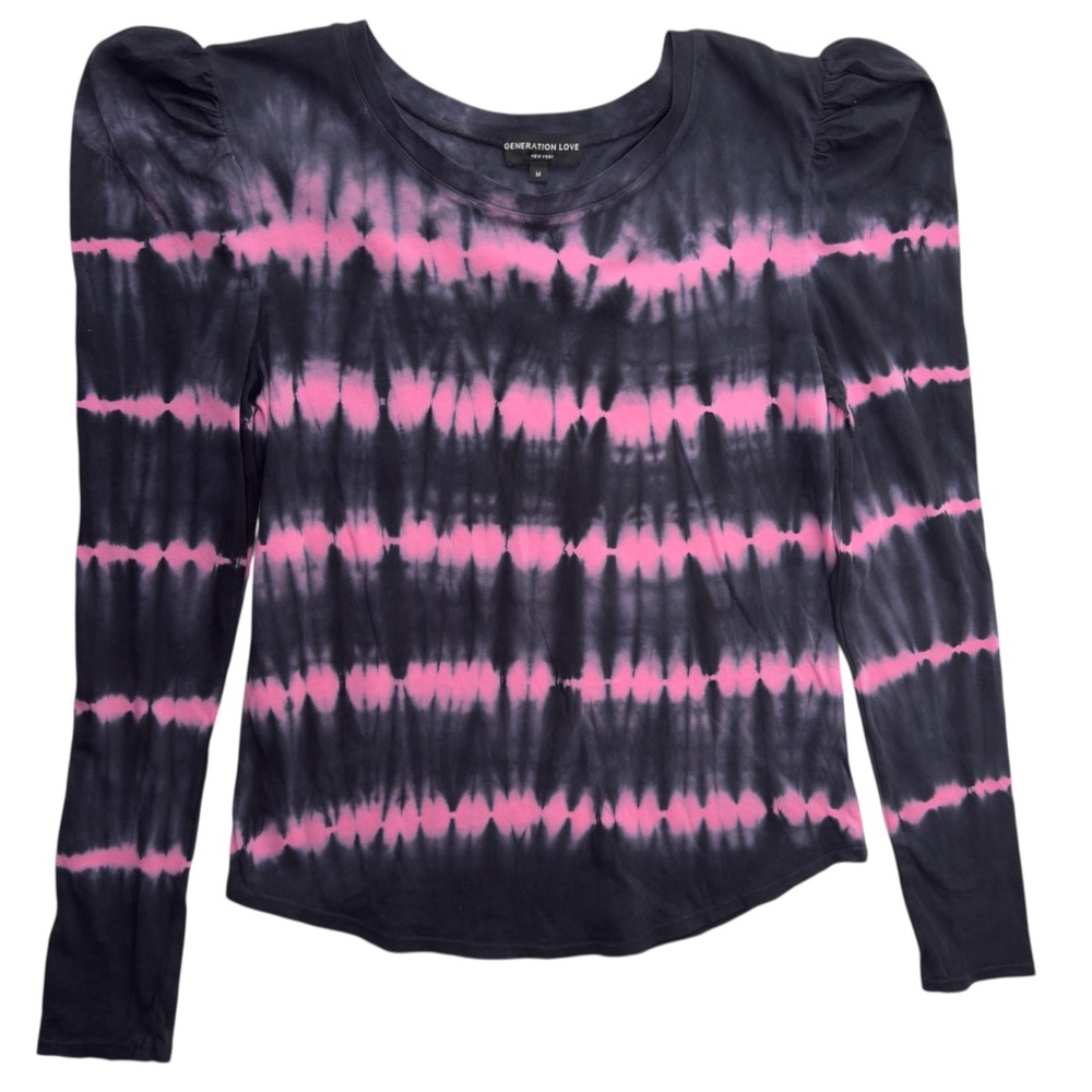 Generation Love Womens LS Tie Dye Top‎ Blouse Black/Pink Puff Sleeve Cotton SZ M - Picture 6 of 8